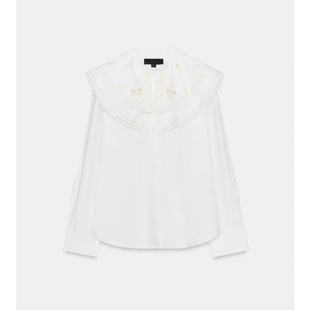 Zara Embroidered Peter Pan Collar Poplin Blouse Shirt - NWT - Picture 5 of 9